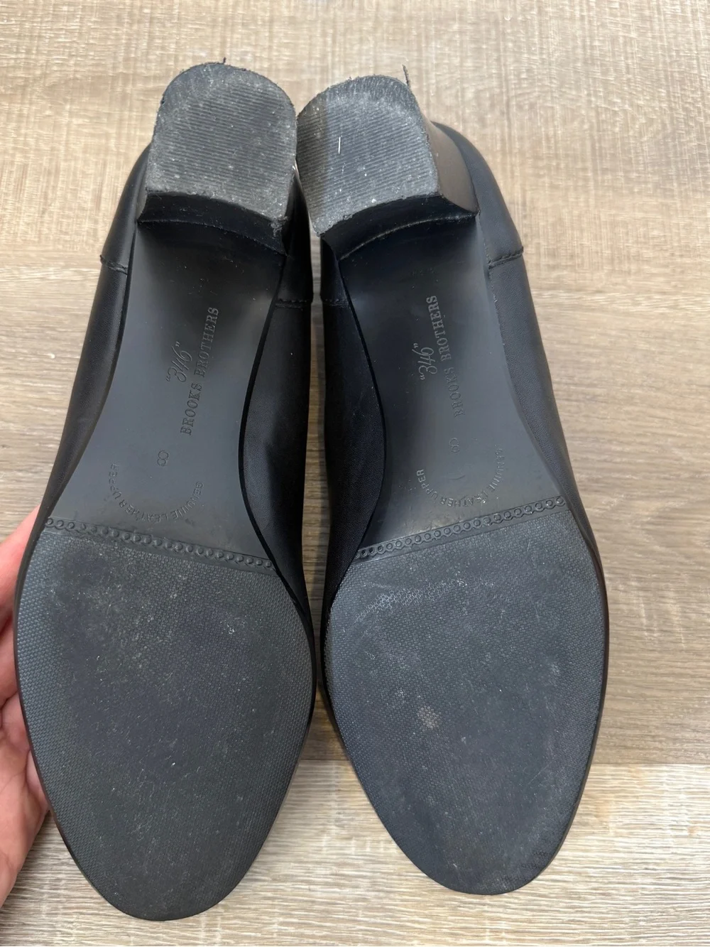 Brooks Brothers 346 Size 8 Black Leather Penny Loafer Block Heels